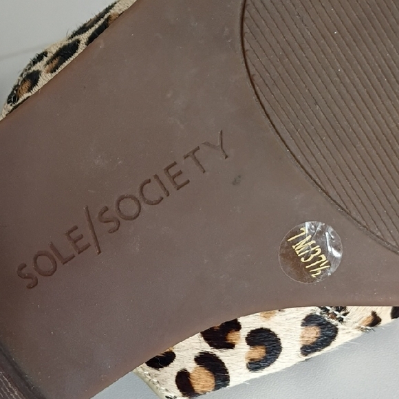 Sole Society Size 7 Cheetah Print Pointed Toe Mules Tan Black Leather Calf Hair - Picture 8 of 10